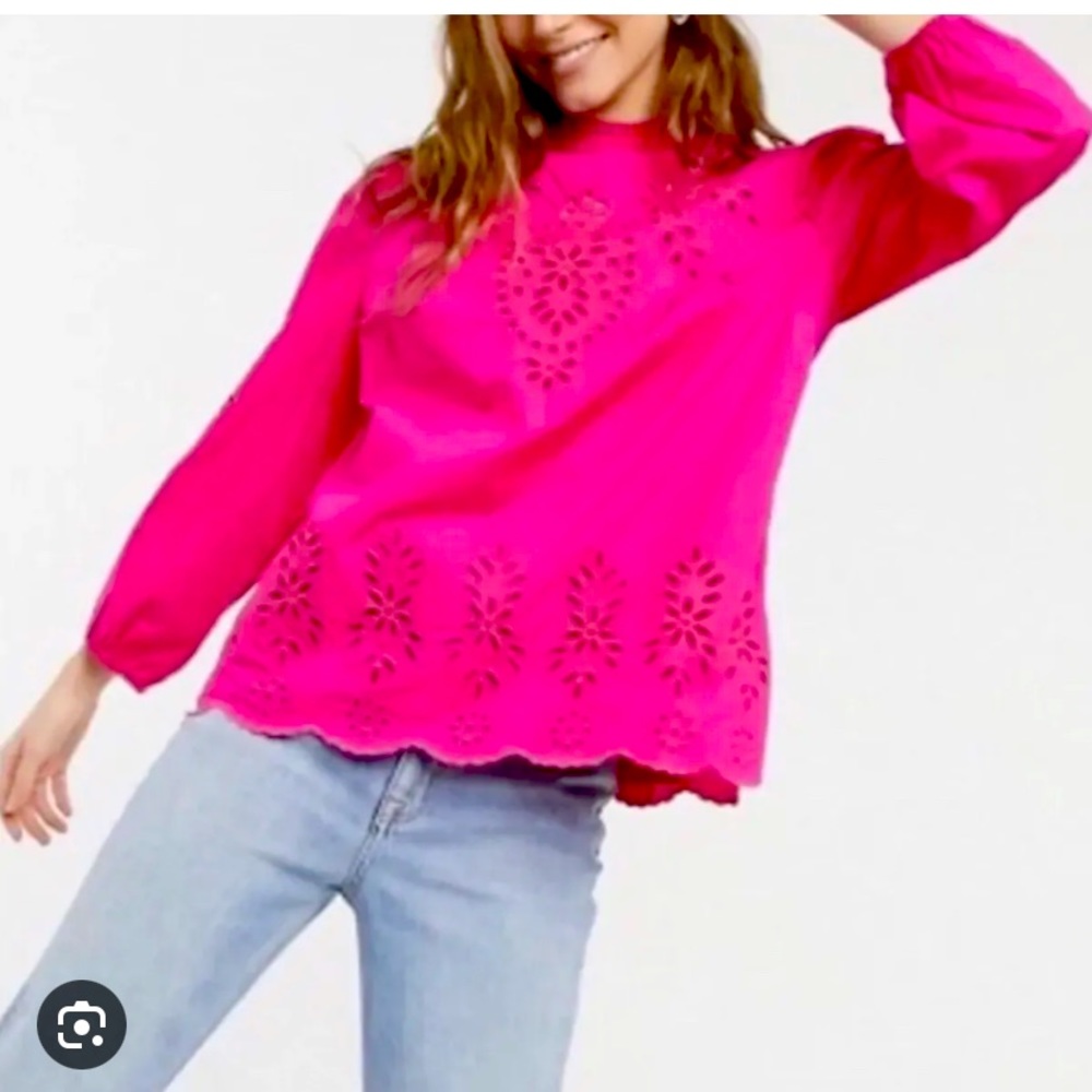 JCrew Mockneck Pink Eyelet Top Size Small